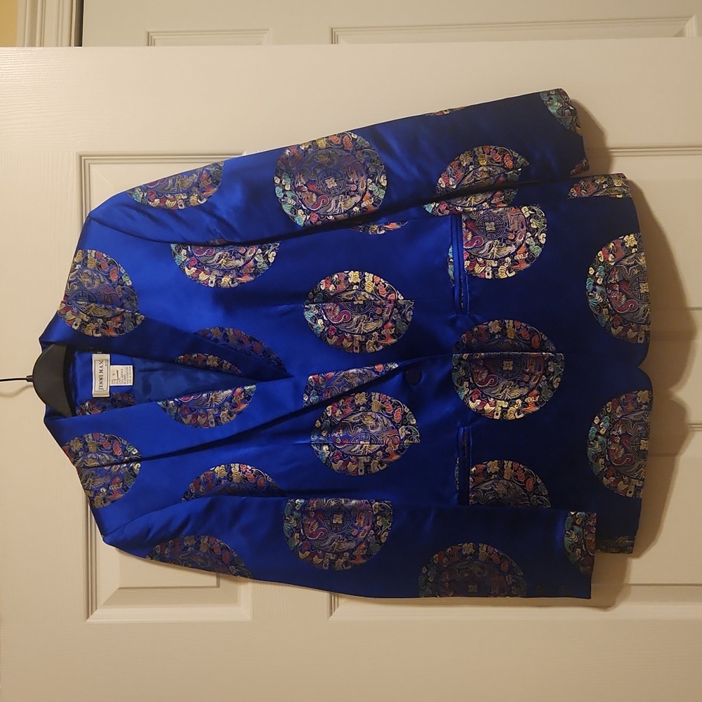 Jenni Max NYC royal blue blazer w/oriental design, like new
